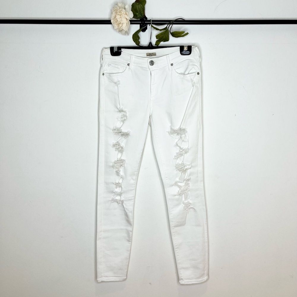 True Religion ‘Halle’ Mid-Rise Distressed Super Skinny Jeans